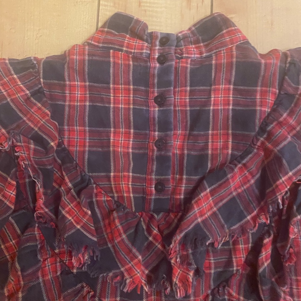 ZARA PLAID RUFFLE TOP RED/GRAY - Picture 7 of 8